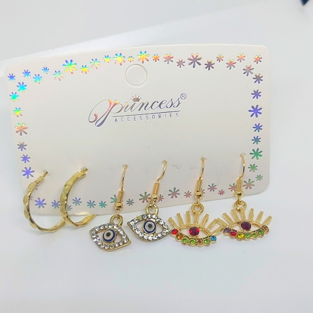 Evil Eye Earrings set of 3 pairs